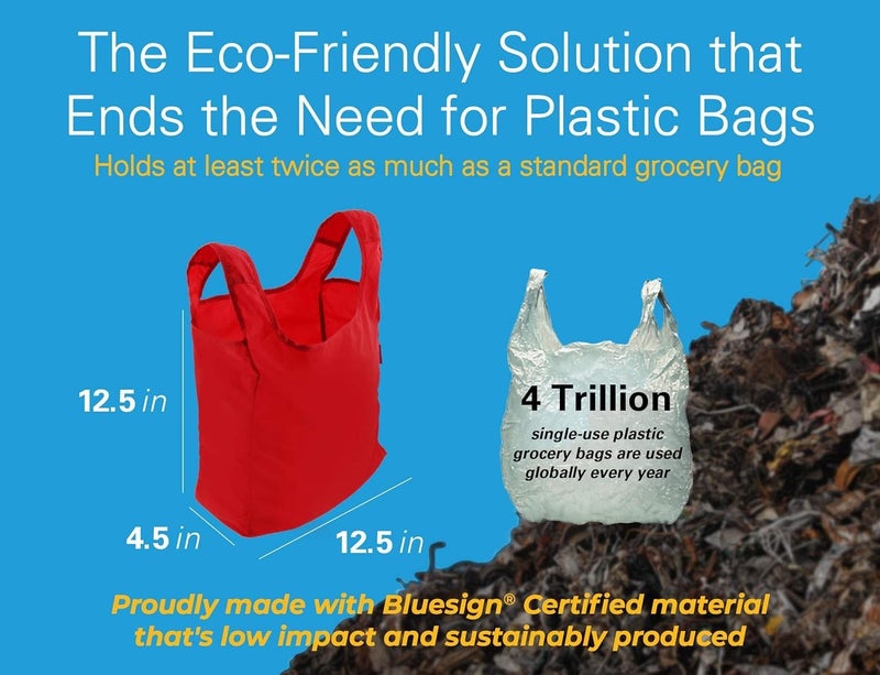 BagPodz Sturdy Reusable Grocery Bags Foldable and Washable - Made From RipStop Nylon Hold 50lbs - Designed in USA Reusable Shopping Bags Inside a Compact Pod with Carry Clip - 5 Pack in Red - Image 3